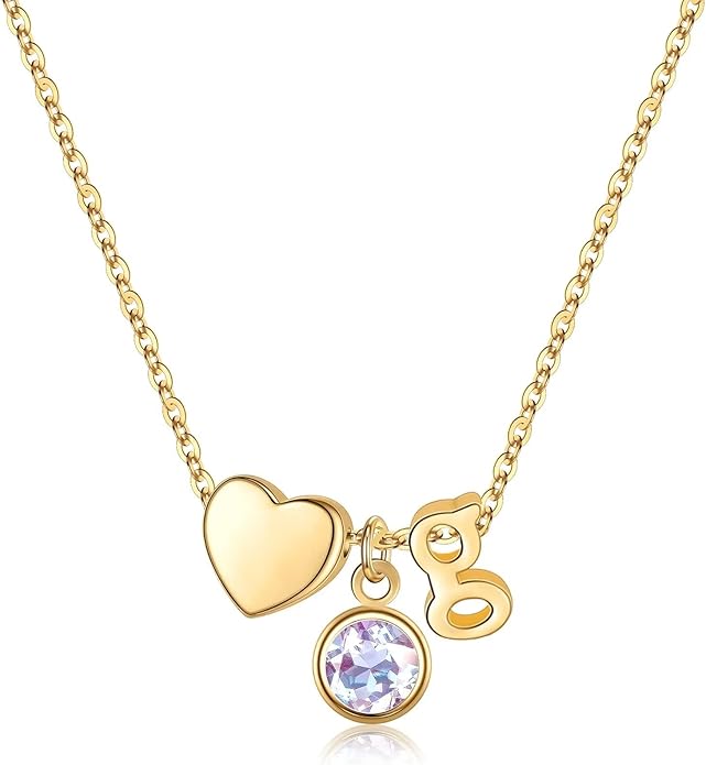 Ursilver Initial Birthstone Necklace for Women - Heart Initial Birthstone Pendant Necklace Personalized Gifts Birthday Gifts for Women