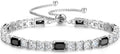 FANCIME Birthstone Bracelet for Women, Sterling Silver 4x6mm Gemstone Tennis Bracelet Bolo Adjustable Chain Fine Jewelry Birthday Gifts for Women Mom Wife Her
