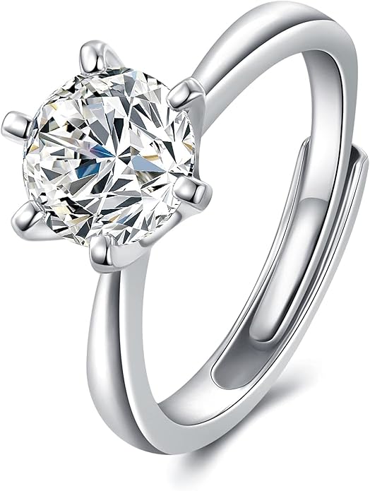 Atylyk 1 Carat Moissanite Adjustable Engagement Ring Wedding Promise 925 Sterling Silver Solitaire Rings for Women