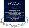 To My Daughter Bracelet, Silver Heart Chain Bracelet with Shiny Stones, Perfect Birthday or Graduation Christmas Gift for Daughter with Message Card Gift Box