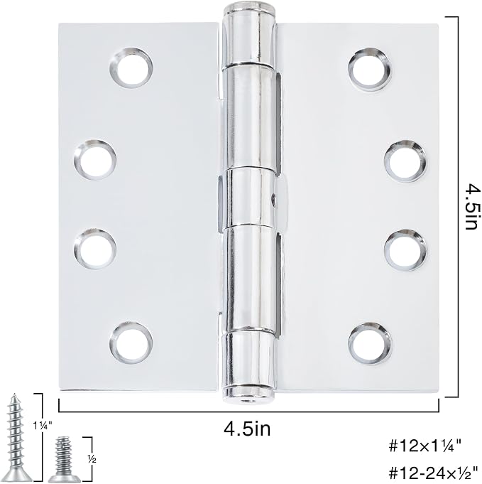 TDCHINGES Heavy Duty Door Hinges 4.5 Inch x 4 1/2" Polished Chrome Square | - Image 2