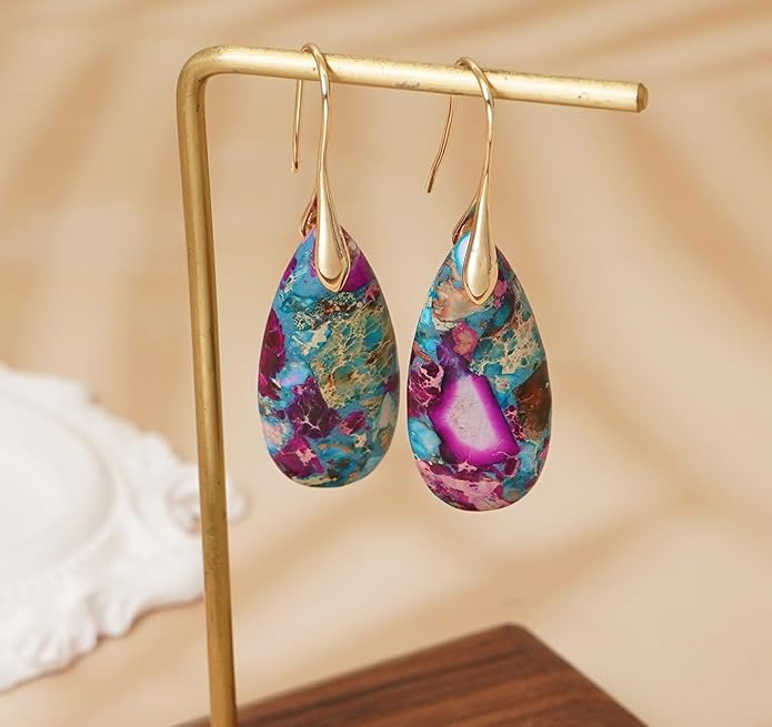 Natural Stone Earrings Waterdrop Stone Dangle Earrings for Women