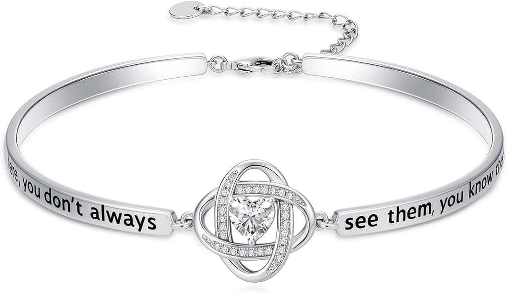 Valentines Day Gifts for Her, 18k White Gold Plated Love Knot Bracelets, Engraved Inspirational and Sentiment Bangle, Anniversary Birthday Jewelry Gift for Lover Wife Girlfriend Sister Friends