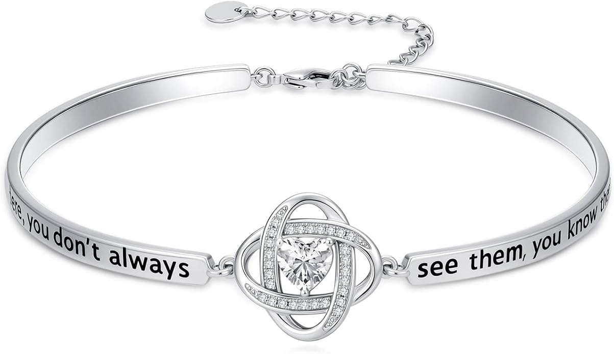 Valentines Day Gifts for Her, 18k White Gold Plated Love Knot Bracelets, Engraved Inspirational and Sentiment Bangle, Anniversary Birthday Jewelry Gift for Lover Wife Girlfriend Sister Friends