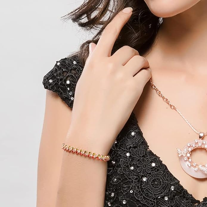 14K Gold Ruby and Emerald Tennis Bracelet for Women,Dainty Love Heart Style Moissanite Adjustable Link Bracelet,Fashion Jewelry Gift for Her