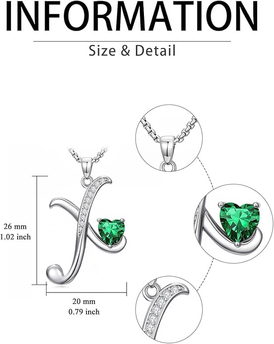 Valentines Day Gifts for Women Alphabet A to Z Initial Birthstone Pendant Necklaces for Women - 18k White Gold Plated Personalized Name Jewelry Valentine Mothers Day Birthday Gifts for Women Her Girlfriend