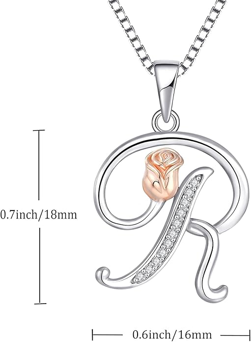 STARCHENIE Initial Necklace for Women Sterling Silver Letters 26 Alphabet Pendant Rose Flower Jewelry Gifts for Family Sisters Friend