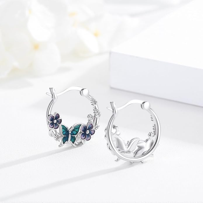 JUSTKIDSTOY Hypoallergenic Panda/Unicorn/Hummingbird/Dolphin Hoop Earrings for Women 925 Sterling Silver Animal Huggie Hoop Earrings Jewelry Gifts for Sensitive Ears