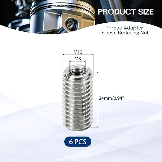 6Pcs Thread Adapter Sleeve Reducing Nut, M12 M to M8 F, 24mm Length | M12 x - Image 2