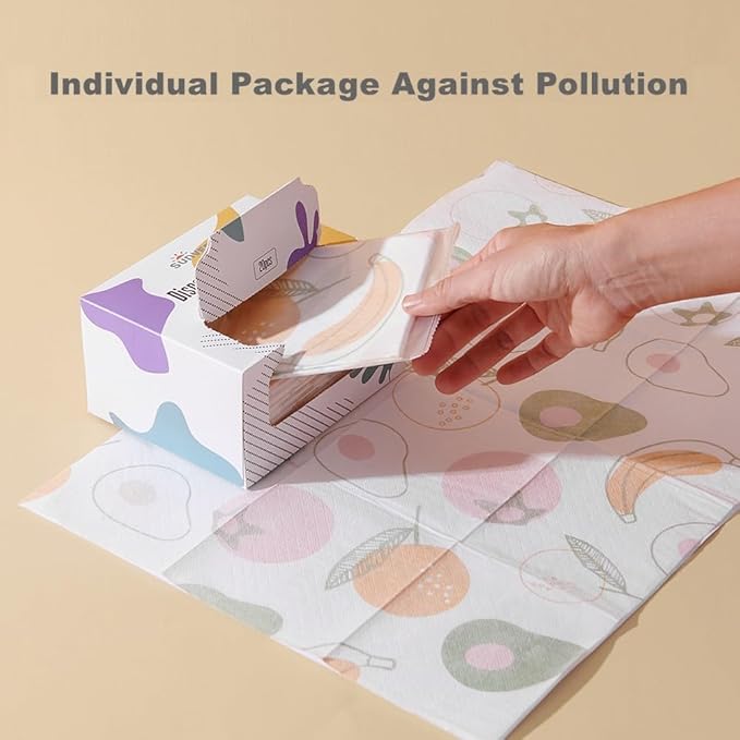 SUNVENO Disposable Baby Placemats – 20 Individually Wrapped Table Mats for Toddlers, Stick-On, Waterproof & BPA-Free – Great for Home, Restaurants, Travel & On-The-Go 18.7” X 12.5”