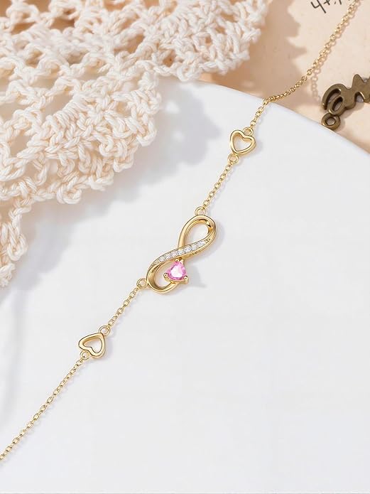 Dorunmo Infinity Heart Anklet Bracelet for Women 925 Sterling Silver Adjustable Infinity Birthstone Bracelet Friendship Jewelry Gifts for Women Birthday Christmas