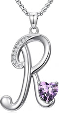 Valentines Day Gifts for Women Alphabet A to Z Initial Birthstone Pendant Necklaces for Women - 18k White Gold Plated Personalized Name Jewelry Valentine Mothers Day Birthday Gifts for Women Her Girlfriend