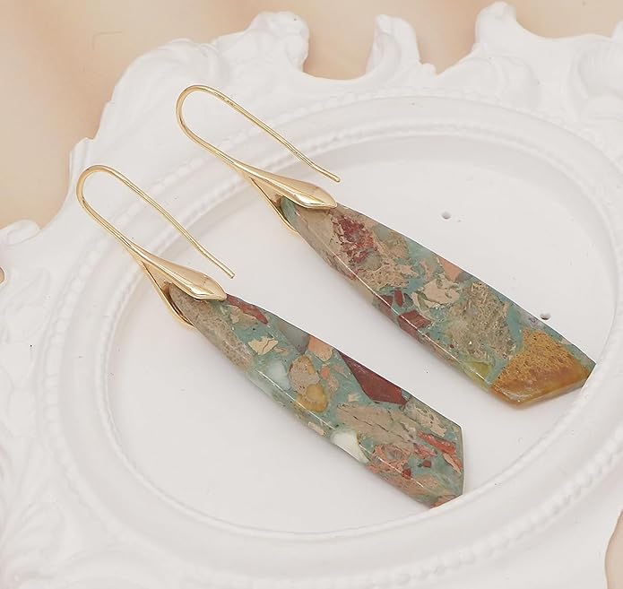 Natural Stone Earrings for Women Boho Triangles Dangle Drop Earrings