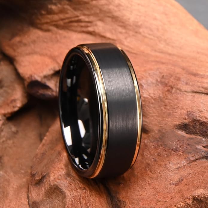 Tungsten Carbide Rings for Men Women 7MM Black Golden/Silvery Blue Men's Engagement Wedding Bands Matte Brushed and High Polish