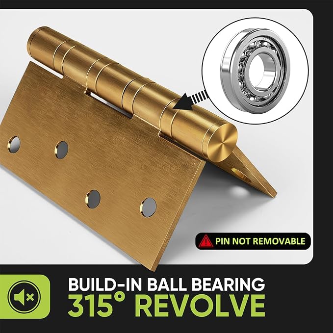3 Pack Ball Bearing Door Hinges, 4in x 4in Door Hinges, Heavy Duty Stainless - Image 3