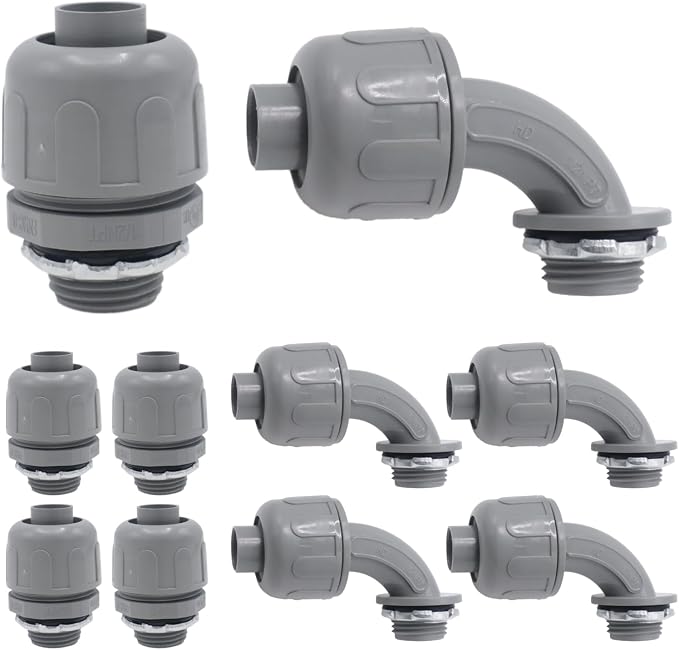 10-Pack 1/2 Inch NPT Liquid Tight PVC Conduit Connector Fittings | straight and by Joyangy