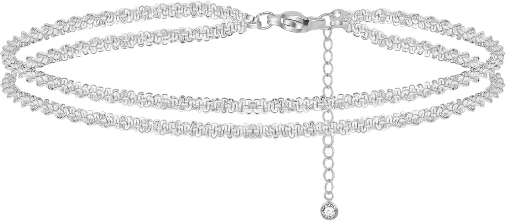 MIDEEO Gold/Silver Ankle Bracelets for Women,14K Gold Anklets for Women Waterproof Cuban Link Heart Beads Herringbone Rhinestone Anklets Set Layered Anklet Bracelets for Women Gold Jewelry Gift