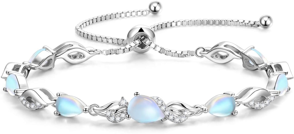 FANCIME Birthstone Teardrop Tennis Bracelet for Women, Sterling Silver 9x7mm main Gemstone Bolo Adjustable Chain Bracelet Fine Jewelry Birthday Gifts for Women Mom Wife Her