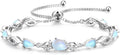 FANCIME Birthstone Teardrop Tennis Bracelet for Women, Sterling Silver 9x7mm main Gemstone Bolo Adjustable Chain Bracelet Fine Jewelry Birthday Gifts for Women Mom Wife Her