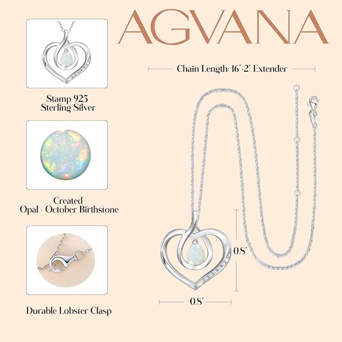 AGVANA Valentines Day Gifts Heart Birthstone Necklace for Women Sterling Silver Genuine or Created Gemstone Forever Love Pendant Necklace Fine Jewelry Anniversary Birthday Gifts for Women Mom Wife
