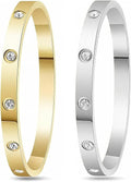 2Pcs 18K Gold-Plated Love Bangle Bracelets set for Women, Stainless Steel Cubic Zirconia Bangle Crystal Friendship Jewelry, Easter Wedding Birthday Gifts for Girlfriend, Wife, Monther