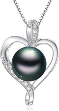 Tahitian Black Pearl 18K White Gold Plated Sterling Silver Heart/Infinity/Four Leaf Clover Pendant Necklace Jewelry Gifts for Women Wife Mom Girlfriend Wedding Birthday Anniversary Christmas