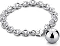 Dankadi Women 925 Sterling Silver Round Cable Wire Link Bracelet Charm Heart-Bell-Square-Circle Pendant Chain Bangle Fine Jewelry Gift For Wife Her