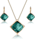EVEVIC Square Austrian Crystal Necklace Earrings for Women Fashion 18K Gold Plated Hypoallergenic Jewelry Set