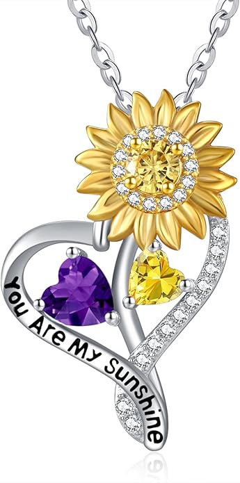 Valentine's Day Gifts for Wife 925 Sterling Silver Double Birthstone Pendant Necklaces I Love You for Always and Forever Necklace Anniversary Birthday Gifts for Wife Girlfriend Mom Her