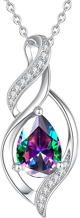 FANCIME Birthstone Necklace for Women Teardrop Necklace S925 Sterling Silver Infinity Love Birthday Gifts for Mom Women Girls, 16"+2" Inches