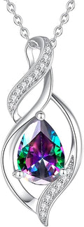 FANCIME Birthstone Necklace for Women Teardrop Necklace S925 Sterling Silver Infinity Love Birthday Gifts for Mom Women Girls, 16"+2" Inches