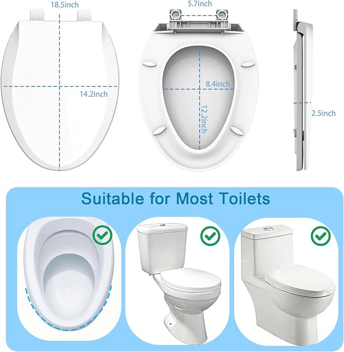 Elongated Toilet Seat Soft Close, Bottom Fixing/Top Fixing 2 Mount Way Easy - Image 5