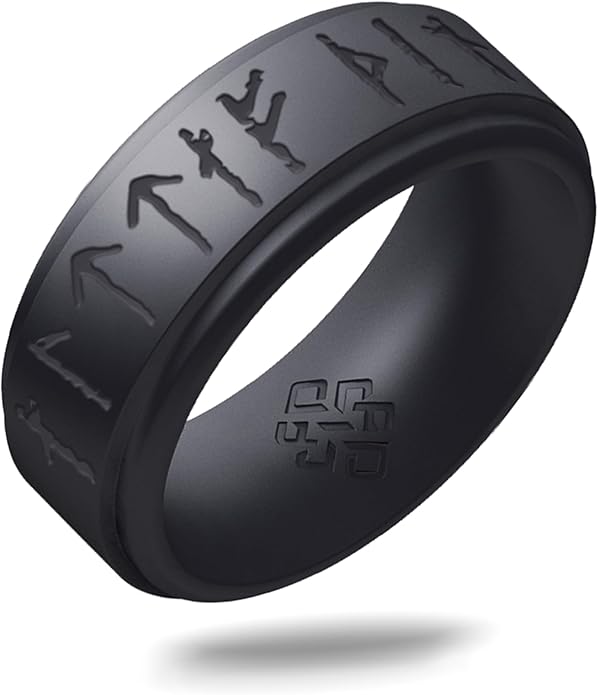 Knot Theory Viking Silicone Ring - Yours Always in Rune Characters Breathable Comfort Fit - Valentine's Engagement Mens Wedding Band