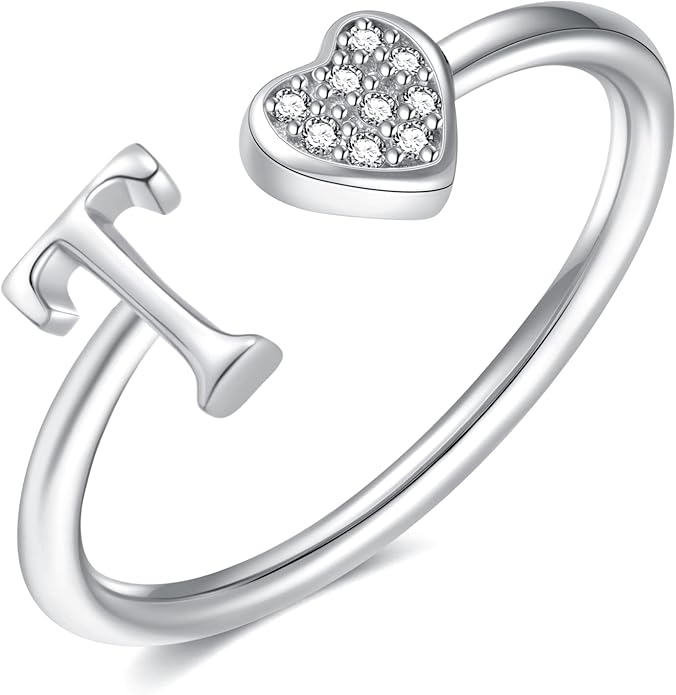 Valentines Day Gift Initial Rings for Teen Girls - S925 Heart Sterling Silver Rings for Teen Girls | 14K Gold/Rose Gold/Sterling Silver Plated Ring for Girls Kids Women Ring for Teenager Girls Gifts Adjustable, No Tarnish, Hypoallergenic