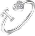 Valentines Day Gift Initial Rings for Teen Girls - S925 Heart Sterling Silver Rings for Teen Girls | 14K Gold/Rose Gold/Sterling Silver Plated Ring for Girls Kids Women Ring for Teenager Girls Gifts Adjustable, No Tarnish, Hypoallergenic