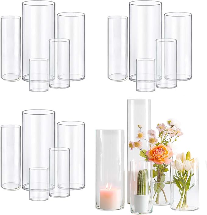 15pcs Cylinder Vases for Centerpieces Small Flower 4, 10Inch Tall Clear Vase by OGEH