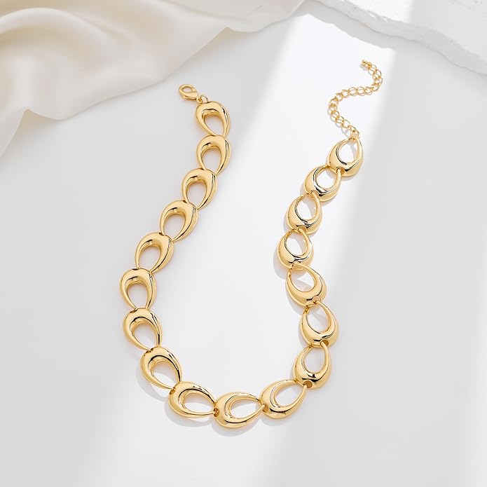 Chunky Necklace for Women 18K Gold Plated Statement Adjustable Thick Link Chains Paperclip Chain Choker Trendy Fashion Jewelry Gifts