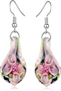 BESHEEK Handmade Murano Inspired Gorgeous Artist Made Pink Purple Blue Twist Glass Dangle Earrings | Handcrafted Blown Hypoallergenic Artisan Lampwork Italian Style Jewelry
