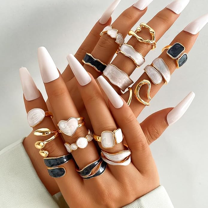 KISS WIFE Goldenen Silvery Black Kunckle Rings Set for Women, Dainty Simple Trendy Cute Stackable Finger Rings Pack, Perfect for Stacking Layering on Thumb and Knuckle, Mixed Size, Jewelry Gift