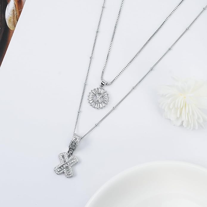 14K Gold Plated Alphabet Necklace Cubic Zirconia Letter Pendant, Personalized Name Jewelry Gift for Women, Customizable A-Z, Birthday/Mothers Day Gifts for Womens