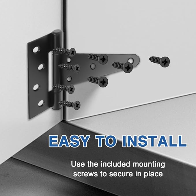 4 Inch T-Strap Gate Hinges, Heavy Duty Black Barn Door Hinges, 2 Pack | T-Strap - Image 5