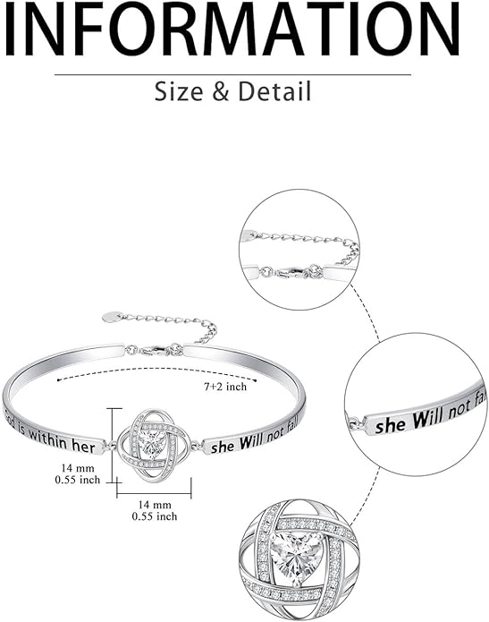 Valentines Day Gifts for Her, 18k White Gold Plated Love Knot Bracelets, Engraved Inspirational and Sentiment Bangle, Anniversary Birthday Jewelry Gift for Lover Wife Girlfriend Sister Friends
