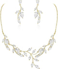 EVER FAITH Wedding Jewelry for Bride Women Bridesmaid, Sparkly Cubic Zirconia Pear-Shaped Birthstone Leaf Necklace Earrings Set for Prom