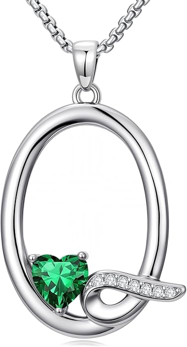 Valentines Day Gifts for Women Alphabet A to Z Initial Birthstone Pendant Necklaces for Women - 18k White Gold Plated Personalized Name Jewelry Valentine Mothers Day Birthday Gifts for Women Her Girlfriend
