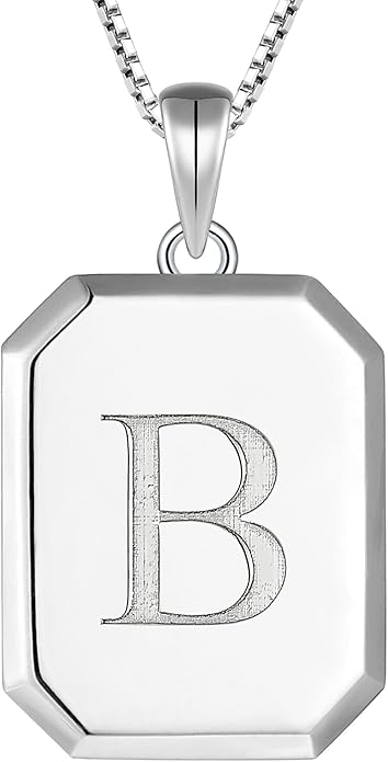 YL Initial Necklace 925 Sterling Silver Square/Round/Heart Letter Pendant A-Z Alphabet Polished Jewelry for Women