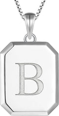 YL Initial Necklace 925 Sterling Silver Square/Round/Heart Letter Pendant A-Z Alphabet Polished Jewelry for Women