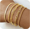 Gold Bracelets for Women, 14K Gold Plated Stackable Bracelet Stack Set Adjustable Charm Paperclip Chain Snake Link Layered Waterproof Jewelry Sets Gifts