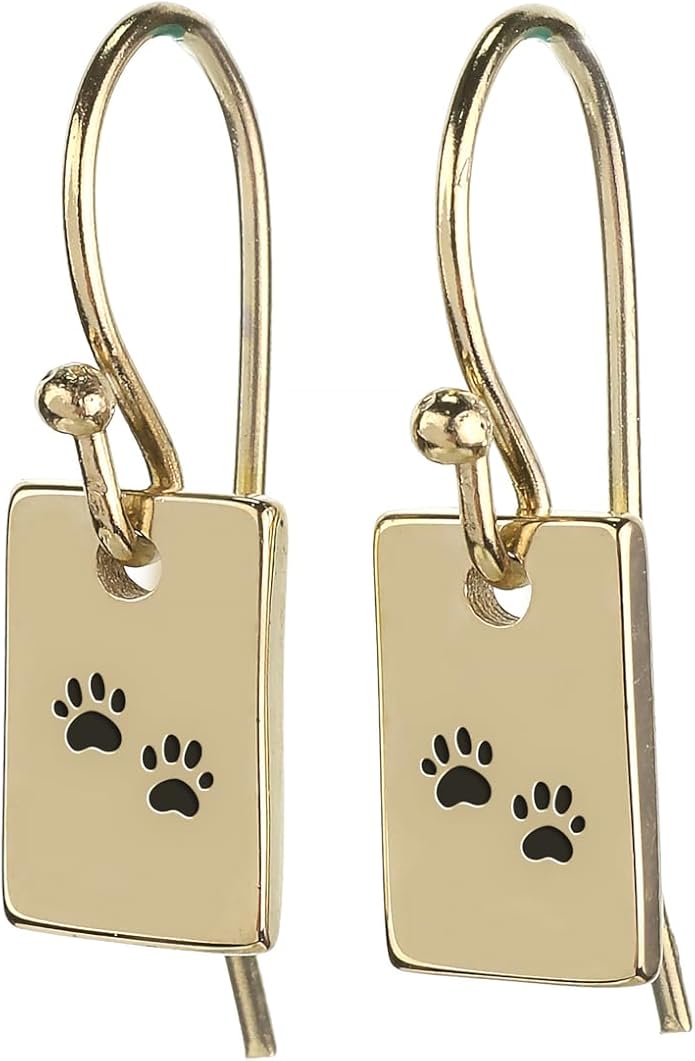 Custom Gold Rectangle Earrings with Paw Engraving - Personalized Animal Inspired Paw Print Jewelry