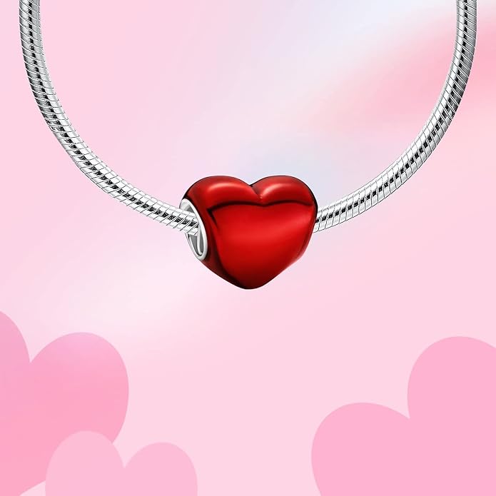 Birthday Fashion Love Heart Dangle Charm 925 Sterling Silver Charms fits Bracelets and Necklace Pendant Bead Charms Jewelry Present for Women Family Friends