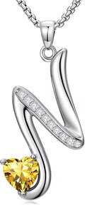 Valentines Day Gifts for Women Alphabet A to Z Initial Birthstone Pendant Necklaces for Women - 18k White Gold Plated Personalized Name Jewelry Valentine Mothers Day Birthday Gifts for Women Her Girlfriend